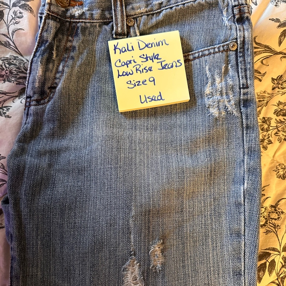 Blue Distressed Capri Jeans